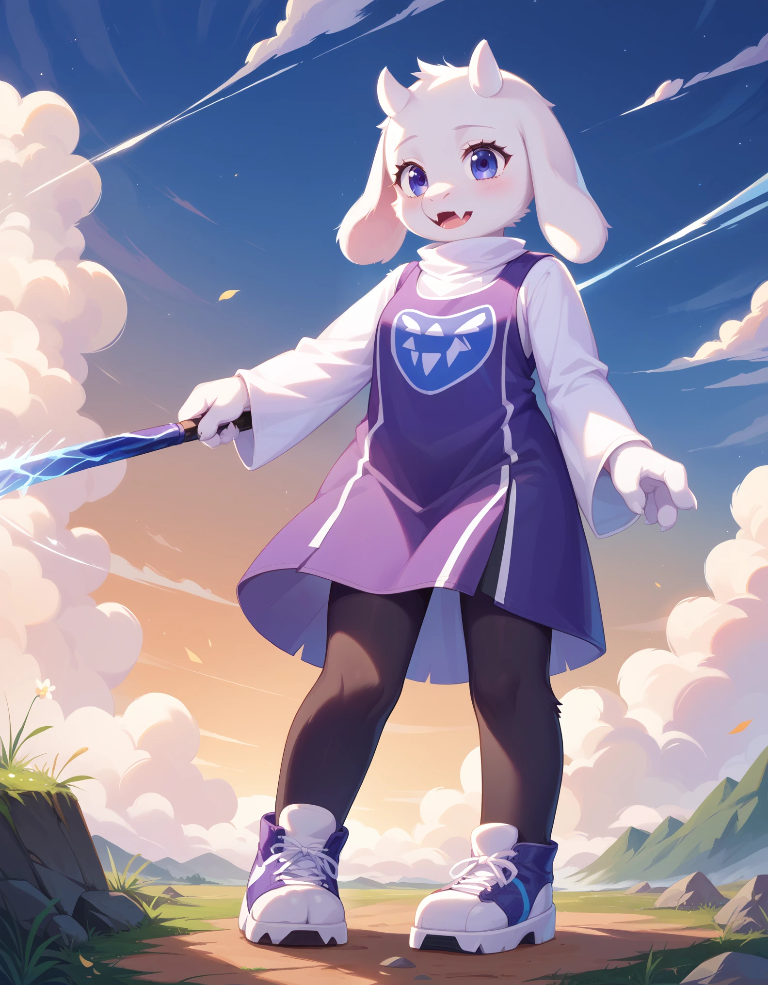 score_9, score_8_up, score_7_up, source_furry,, creamgag, furry, fur whiter, 2D, BREAK, 1girl, solo, Toriel, young