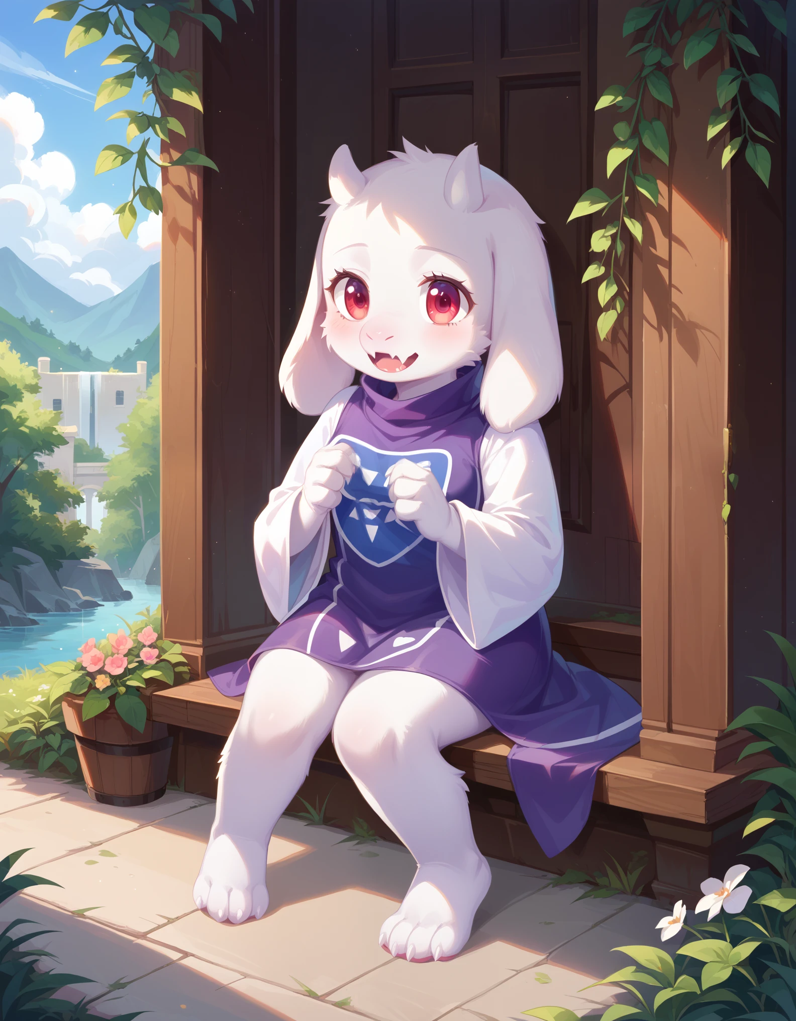 score_9, score_8_up, score_7_up, source_furry,, creamgag, furry, fur whiter, 2D, BREAK, 1girl, solo, Toriel, young