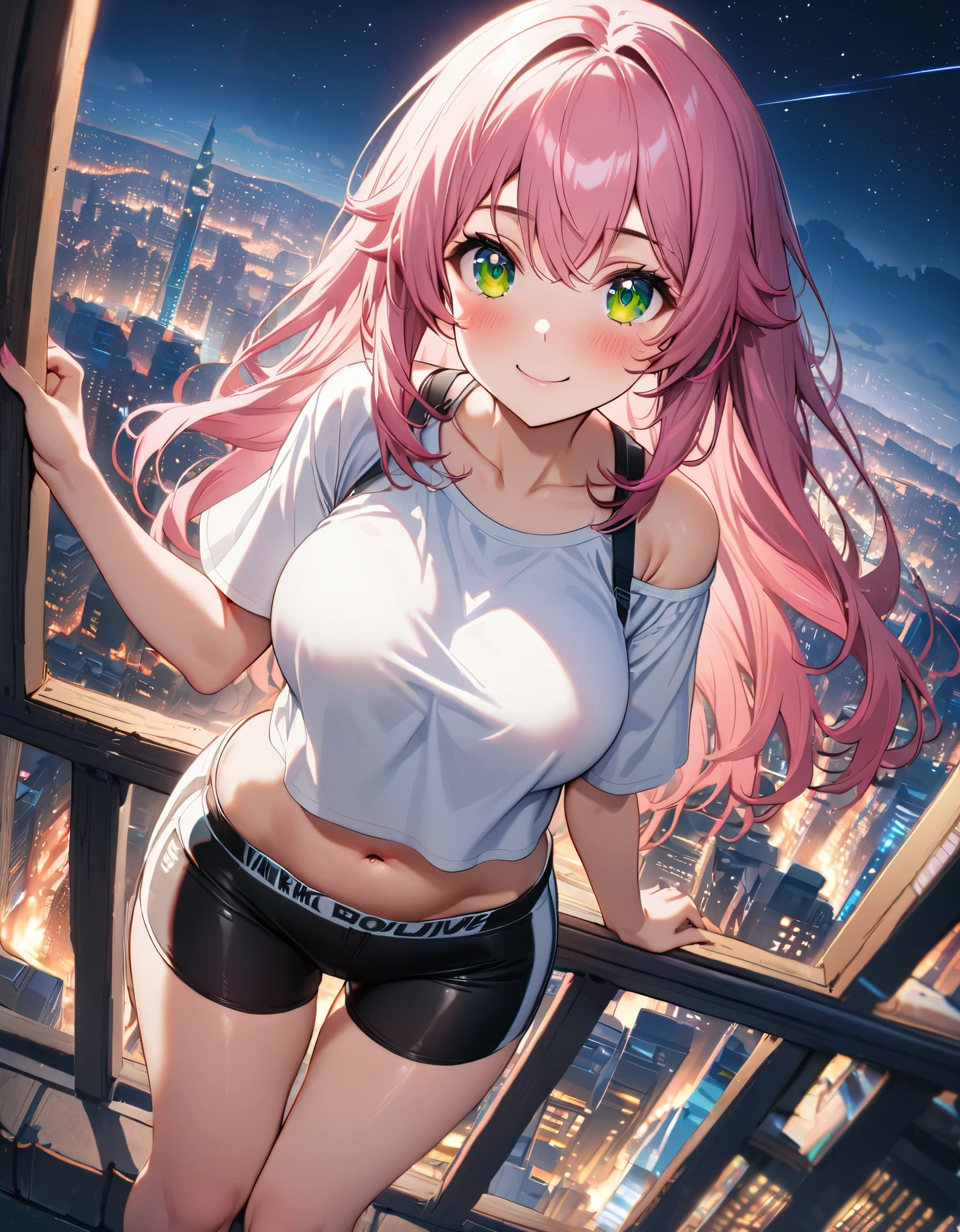 ((mature adult tall woman, mature_face)), (glowing aqua eyes), cat ears, narrow waist, gradient (pink hair), large breasts, large areolae, (oily skin) ,
(mature woman:1.2), adult, solo, pink long hair, aqua eyes, white bra, (pleated miniskirt:1.3), white panties, sitting rear view, sitting butt focus, night city in background, wind, (masterpiece), (high quality), (best quality), (detailed), hd, perfect lighting, detailed face, detailed body, thick thighs, thicc, ((((thighs gap)))), (((tight thighhighs))), skindentation, sitting from behind, from behind