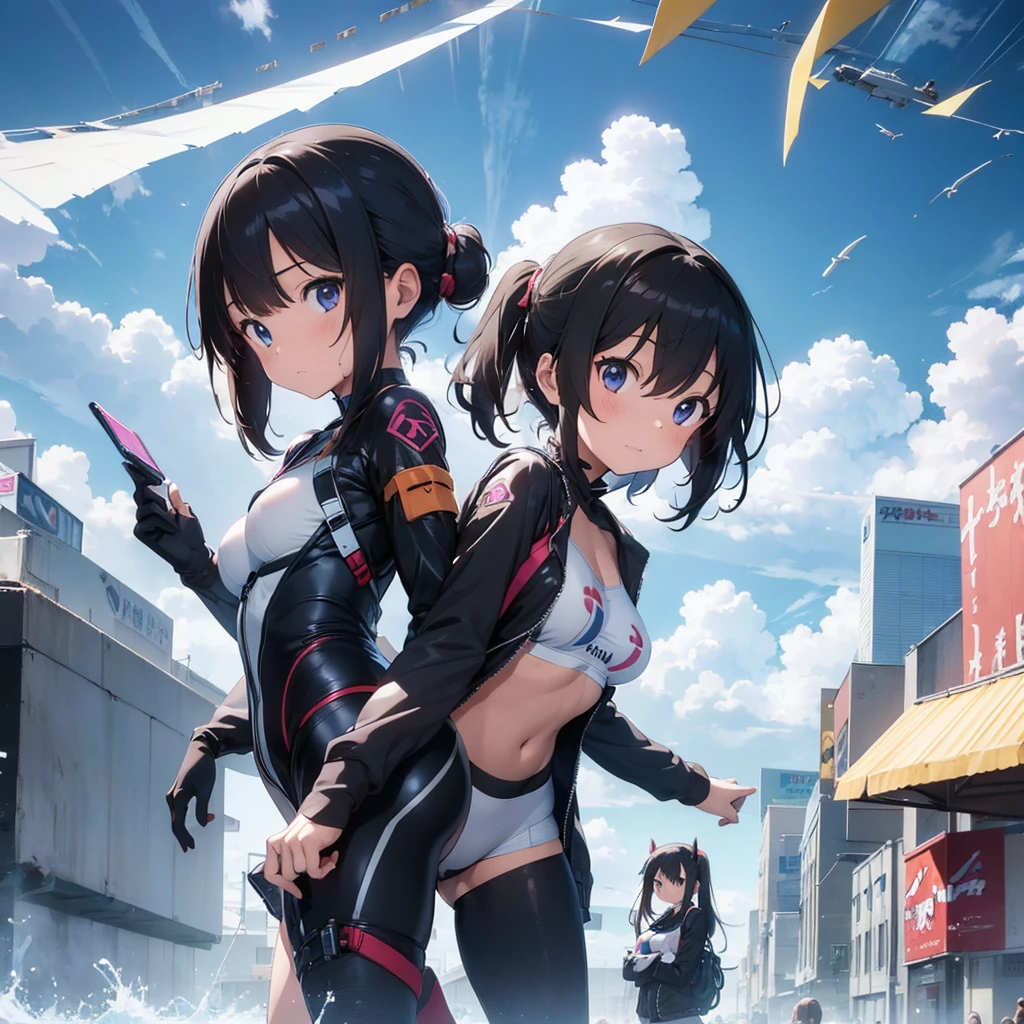 {(top-quality)}  {(animesque)} (About 14 years old(Beautiful little)teens girl) (Silky black hair) (Purple blue eyes) tears　A slight smil　Fusion with machines　Armed with a large number of firearms　Beastly mechanical limbs