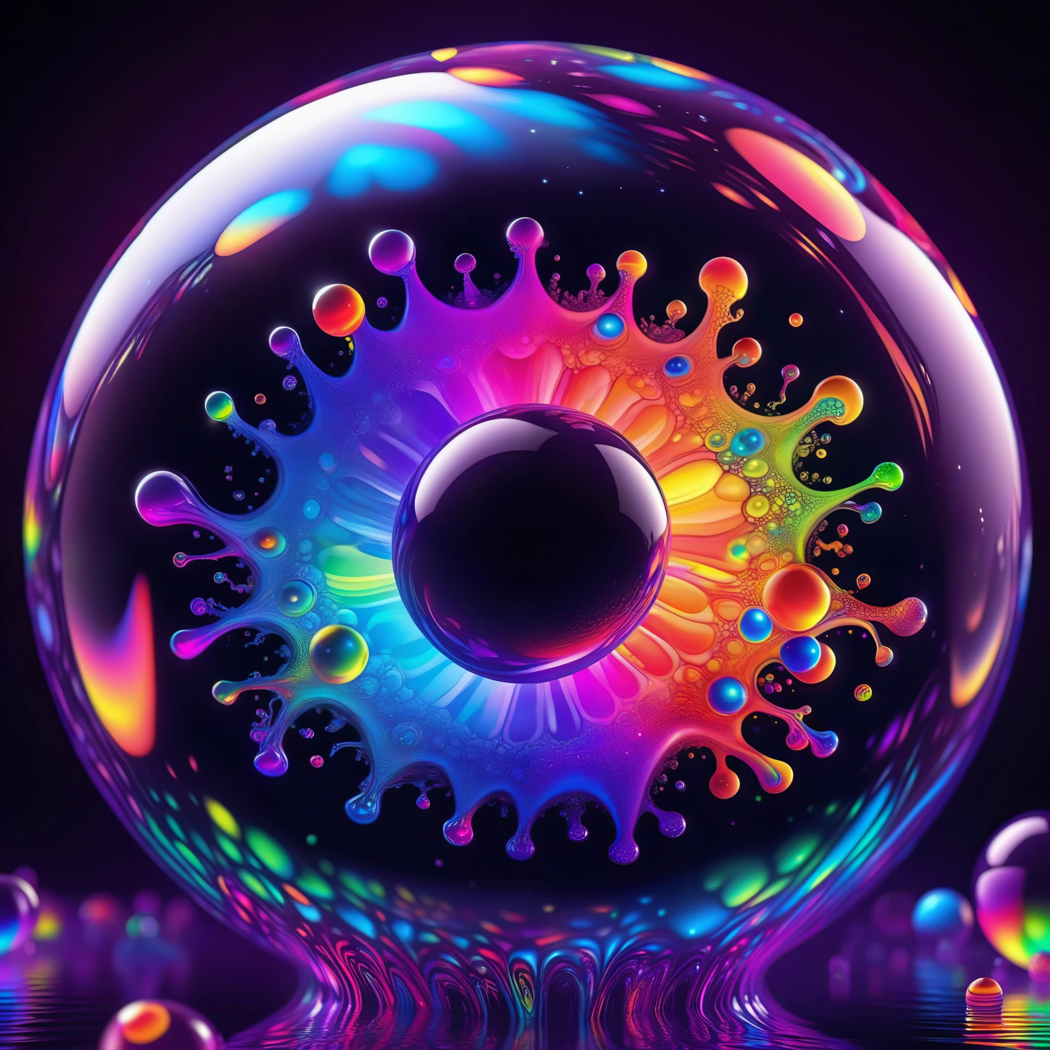 Brilliant images of pure light emerging from vibrant colors in a psychedelic dream, shimmering glass morphing out of colors, tripped out detailed patterns in all colors, perfectly formed symmetrical spheres and glowing reflective bubbles, attention to detail on the bubbles and spheres, rainbows of color twisted in and out of translucent orbs, background is spilled paint and spirals of swirling colour, beautiful psychedelic digital art, pixel art, neon colors, 4d mandelbulb psychedelics, glass like psychedelic landscape, intricate rainbow environment, psychedelic underwater brightness, LSD,DMT, Psilocybin, Mescaline, trails of color and light, bright fluorescent colors, psychedelic trip, fluorescent psychedelic aesthetic, psychedelic vibrant colors, bright psychedelic neon colors, colorful paint drips out of the bubbles, 3d glass spheres melt into each other spilling out colours, visually disorienting, hallucination inducing, optical illusions a must, startling, stunning images, awe inspiringly, best quality wallpaper, Pixel Assets, Portrait photography, surrealism, Photorealistic, Hyperdetailed, Glass Morphism, Digital Art, Sparkle, Optical Illusion, Glowing Light, Reflection Light, Overexposure, God rays Backlighting, Depth Of Field, Rotational Symmetry, UHD, High Details, High Quality, Super Detailed, Best Quality, Award Winning, holographic, holographic earth Masterpiece