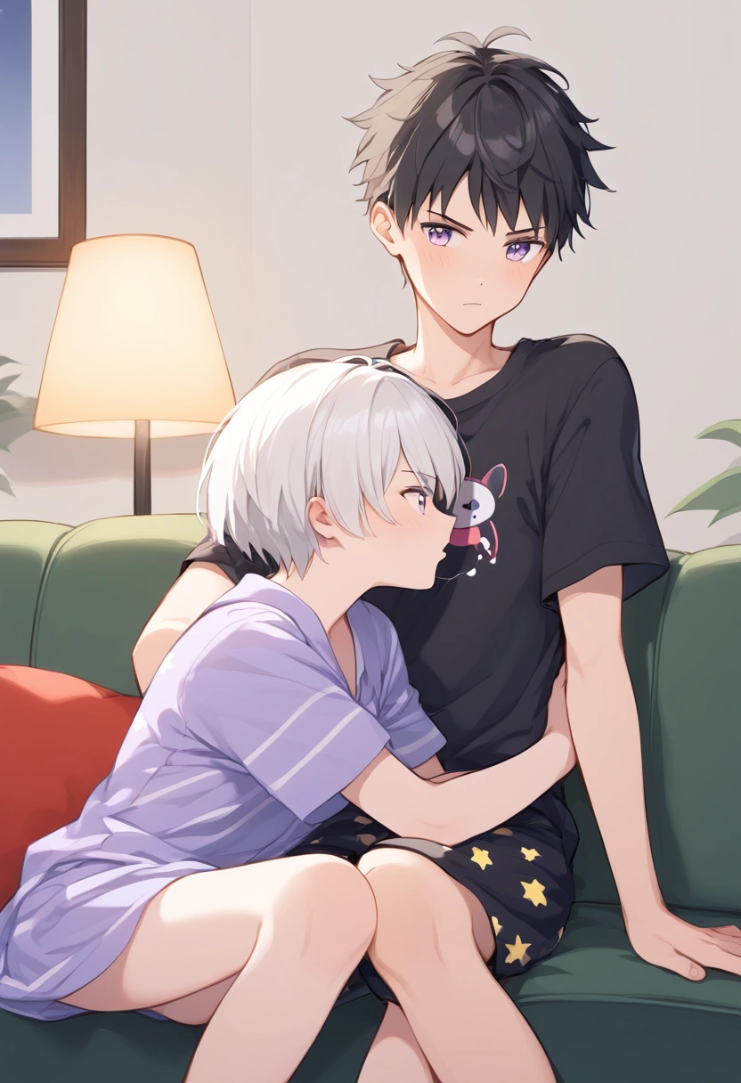 A short man with pure white hair Short Hair Has white cat ears and a tail Pure white cat ears Straight cat tail Brown eyes The pupils become hearts Round and pretty eyes Shota cute Gay He is wearing a white polo shirt and a grey blazer over it. The grey blazer has a grey collar The buttons on the blazer are gold She has a blue ribbon on her chest. Clothed sex nude imprisonment 見知らぬ剛毛な全裸の男達がMore than one person集まって性行為をします penis semen stickiness In bed at home(Lying in bed) Delicate home background Anal Sex Gang rape Pleasure Close your eyes and cry Frowning drunkenness Excessive sweating Intense ejaculation Clear ergonomics Being creampied Blushing orgasm gang rape More than one person High resolution