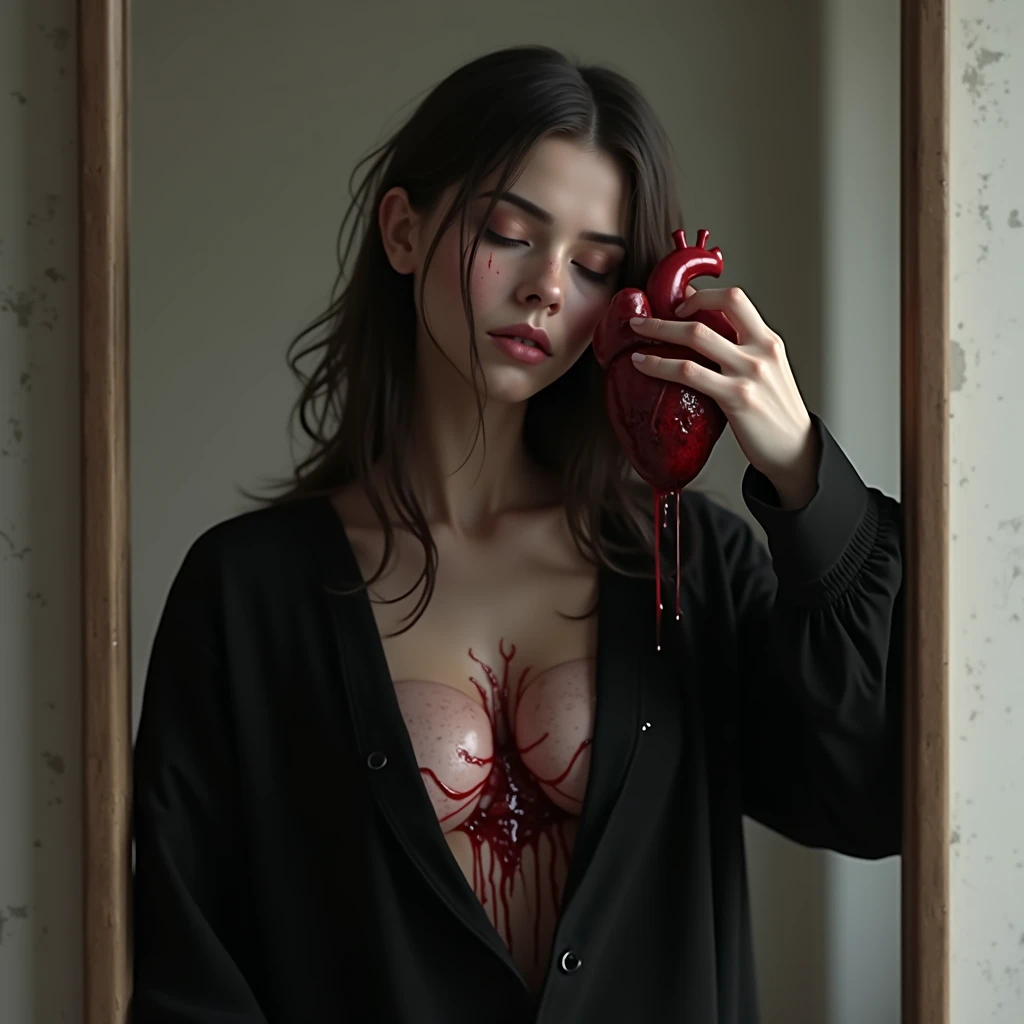 Nude girl boobs, heart exposed, gore