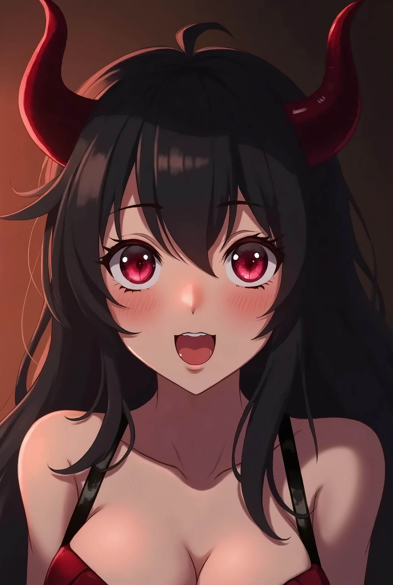 (highres:1.2),(ultra-detailed:1.2),[high dynamic range lighting],(masterpiece:1.3), (best quality),highly quality, intricate details,(extremely detailed CG unity 8k wallpaper:1.2),best shadow,(extremely detailed fine touch:1.2), (high resolution), (8K), (extremely detailed), (4k), (pixiv), perfect face, nice eyes and face, (super detailed), detailed face and eyes, textured skin, absurdres, highres, 1girl, <lora:more_details:0.5>  <lora:torture_torturaV1:0.7> tortura_wz, red eyes, black hair, short hair, pointy ears, large breasts, red lips, demon horns, demon tail, naked, nsfw, 1boy, penis, fellatio, :>=, room,indoors, pov, cum, facial