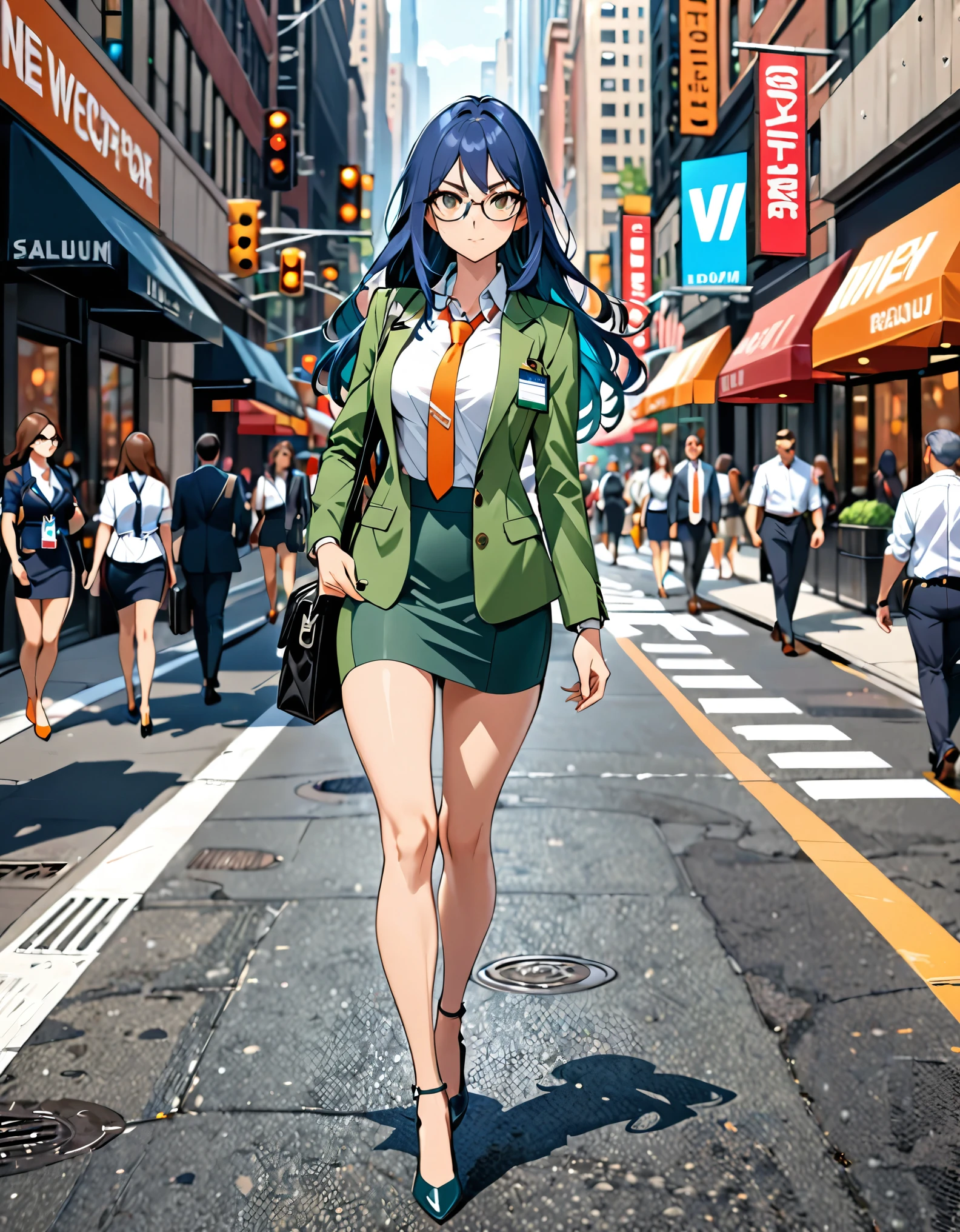 (masterpiece:1.2, best quality:1.1, highres,absurdres, high quality),(photorealistic:1.1),reflected light, colorful,ultra-detailed,8k, ultra hd, super detailed,
chopiomakizenin, green hair, high ponytail, long hair, brown eyes, semi-rimless eyewear, gcop, cowboy shot, cowboy shot, skirt, blue skirt, (unbuttoned shirt),open shirt, pantyhose, police hat,
<lora:MakiZenin-v2-05:0.5> <lora:GCop:0.4>