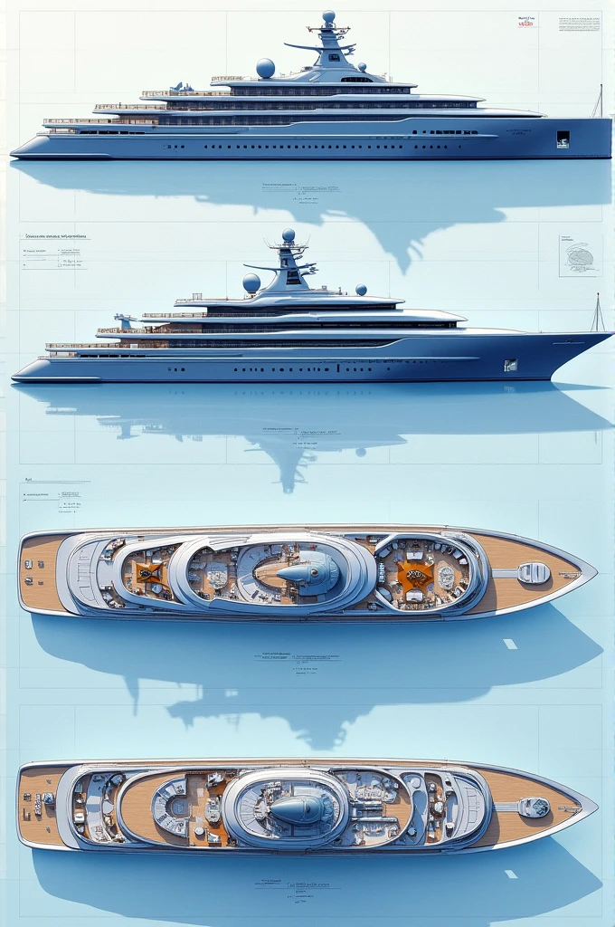 Anatomical drawing of the cruise ship, side view of the cruise ship, engineering drawings, showing the internal restaurant, gym, bar, and casino