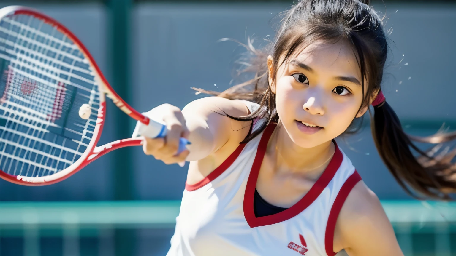 A female  high school student masturbating while wearing a tennis uniform