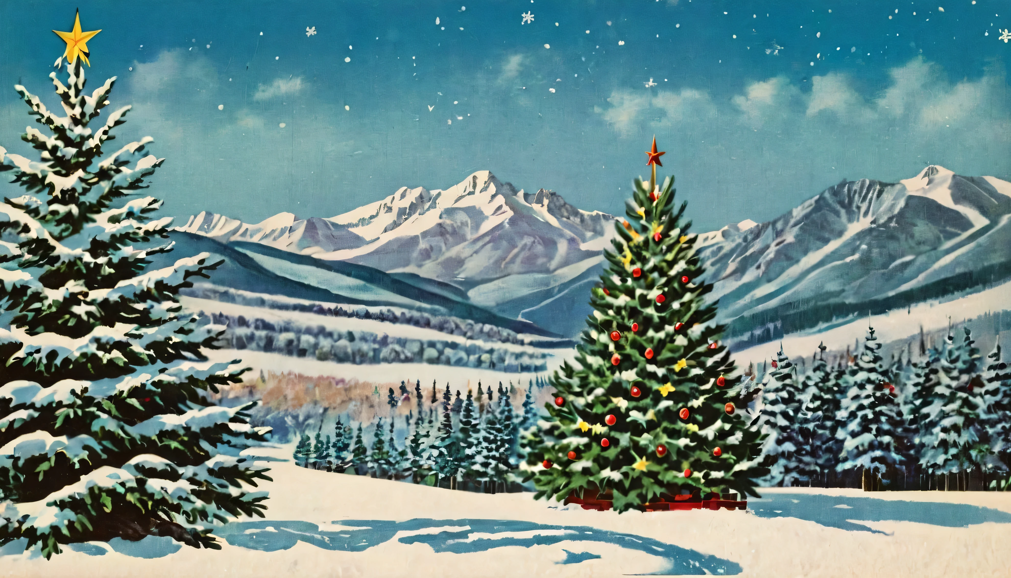 Christmas Tree ,1950s,America,Postcard,Outside is a snowy landscape