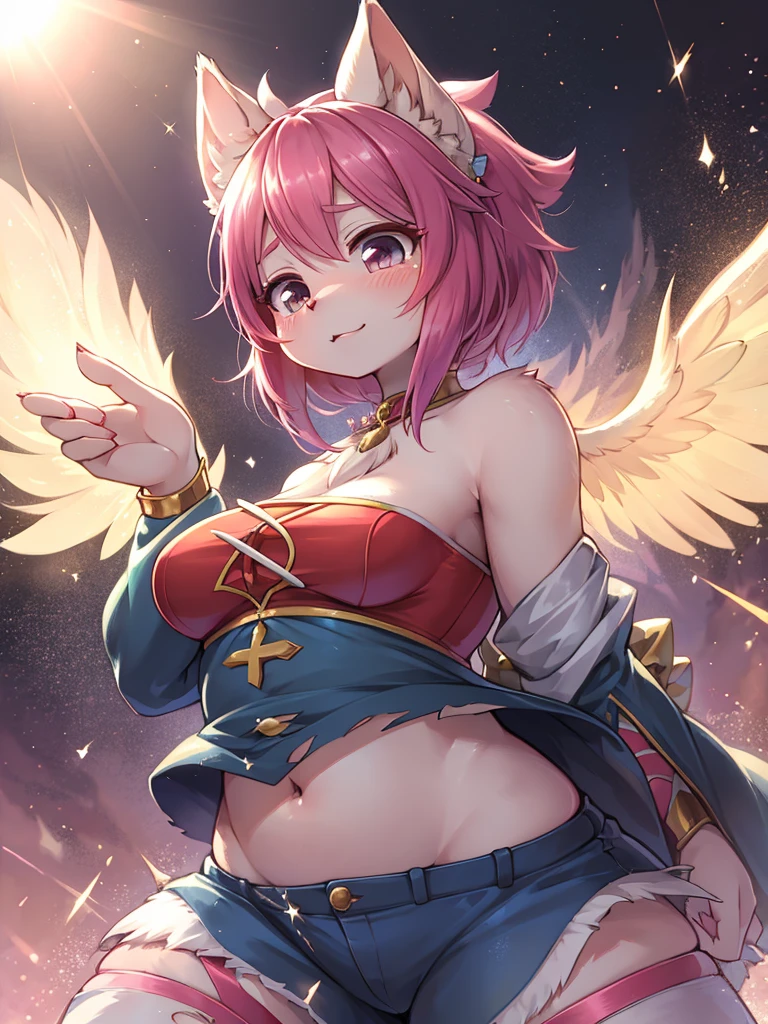 Score_9, score_8_up, 4k, 8k, detailed face, source_anime, smug angel girl with small breasts, young girl, skimpy outfit, flying, ass, pert ss, thick thighs,