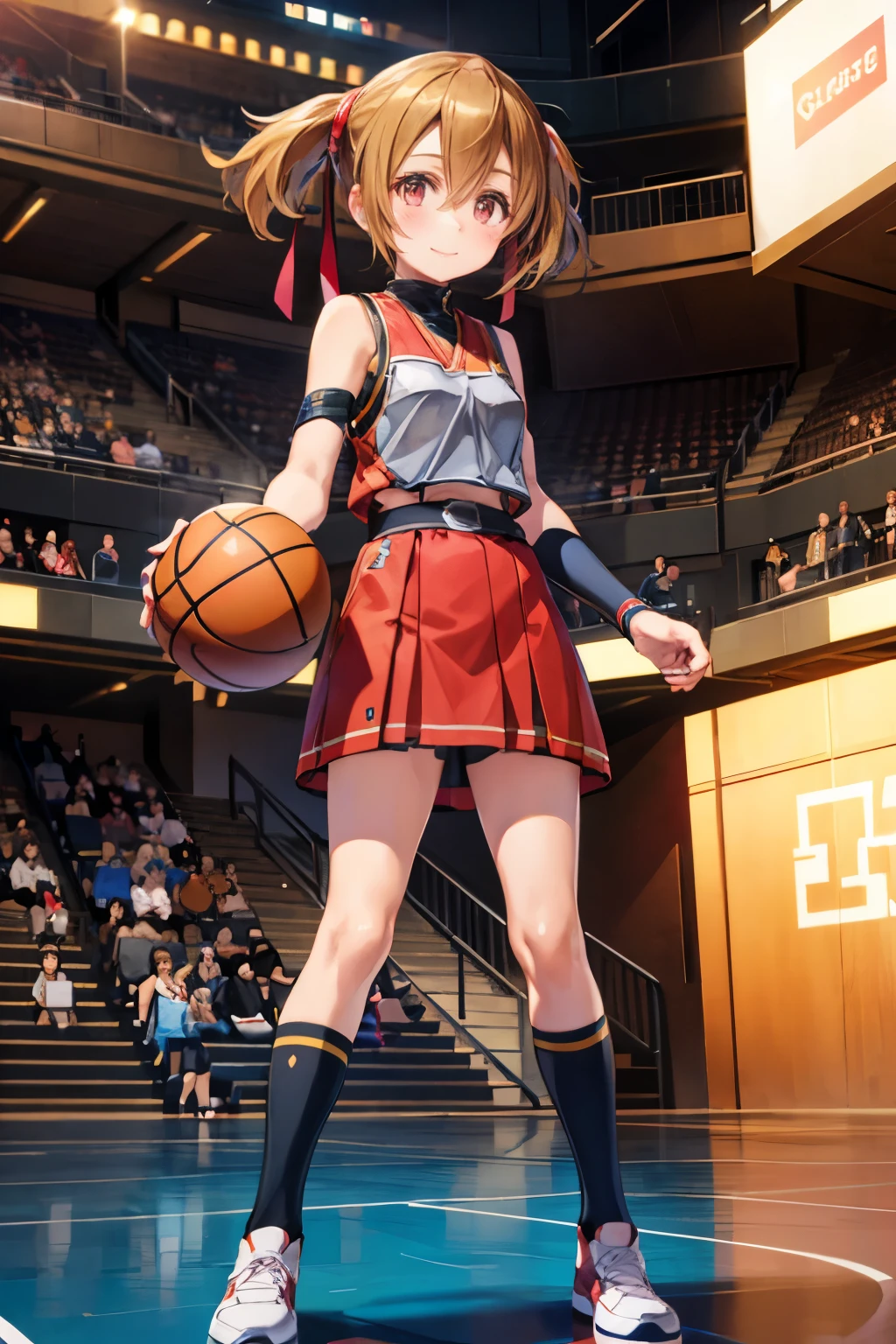 silica (sao), 1girl, standing, basketball uniform, at a basketball court, smile,  Accurate, Masterpiece, Solo, Anatomically Correct, 