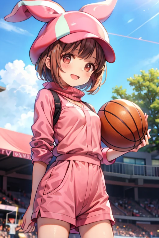 llenn (sao), 1girl, standing, basketball uniform, at a basketball court, smile,  Accurate, Masterpiece, Solo, Anatomically Correct, 