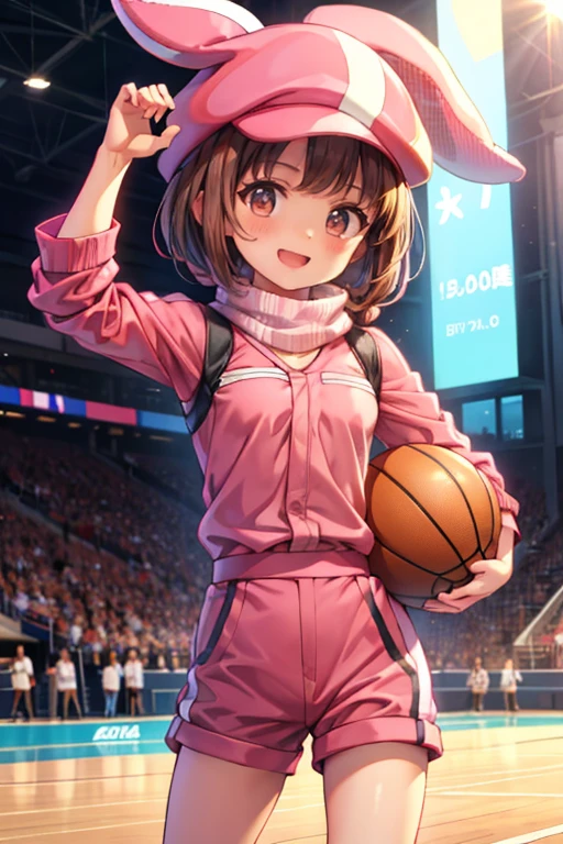 llenn (sao), 1girl, standing, basketball uniform, at a basketball court, smile,  Accurate, Masterpiece, Solo, Anatomically Correct, 