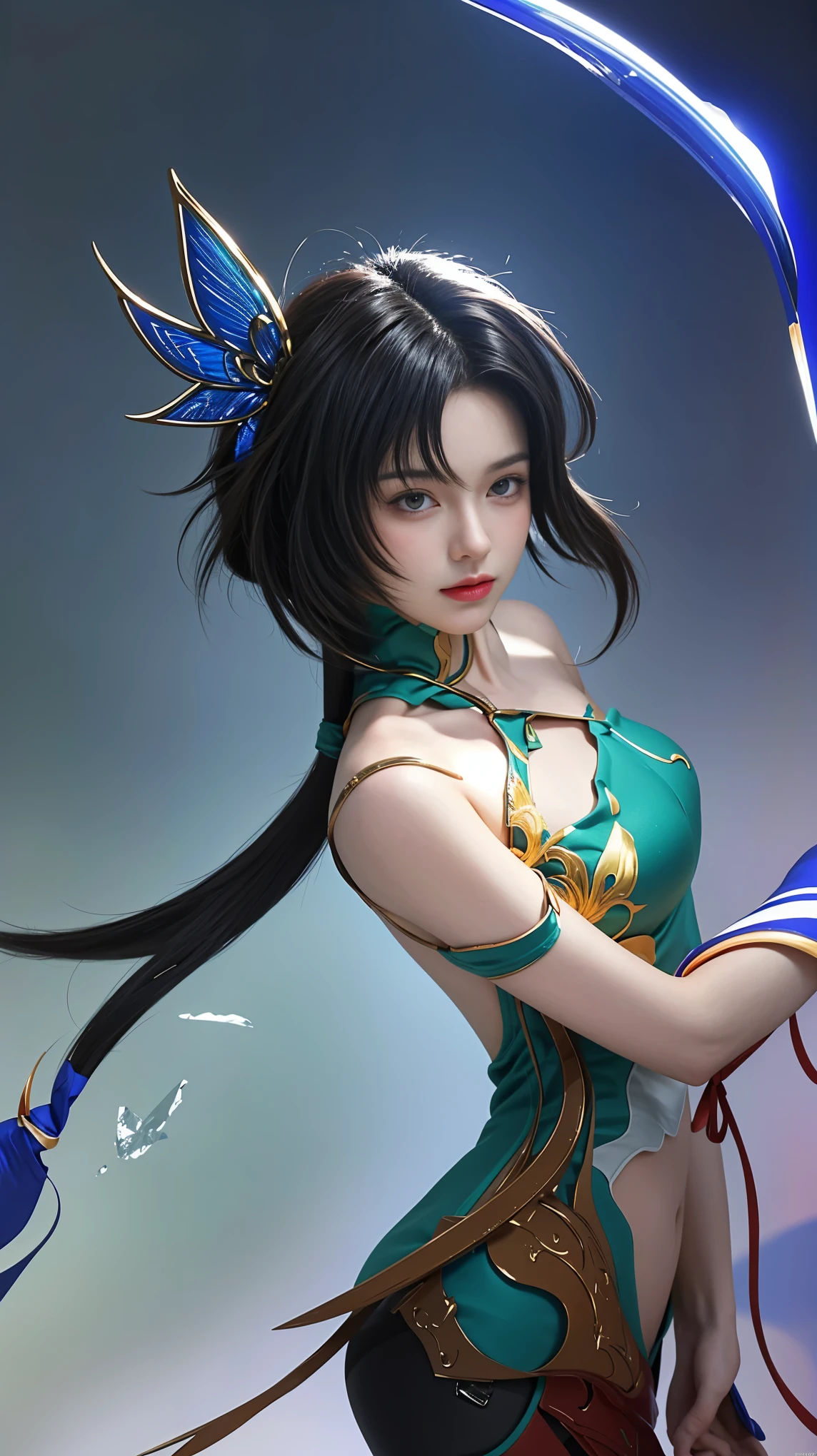 best quality, tmasterpiece,Ultra-high resolution,Clear face,(Reality:1.4),ferpect lighting,(upper body shot), (photorealistic:1.50), anime wallpaper, Guviz style artwork, cover-up fantasy up to magic , by Yang J, Guviz, beautiful artwork illustration, beautiful digital artwork, beautiful digital illustration, Li Song, beautiful anime portrait, art style in Beauvot, 1girl, solo, green eyes, Detail crystal skin, Glowing skin, cinematic lighting, ferpect lighting,