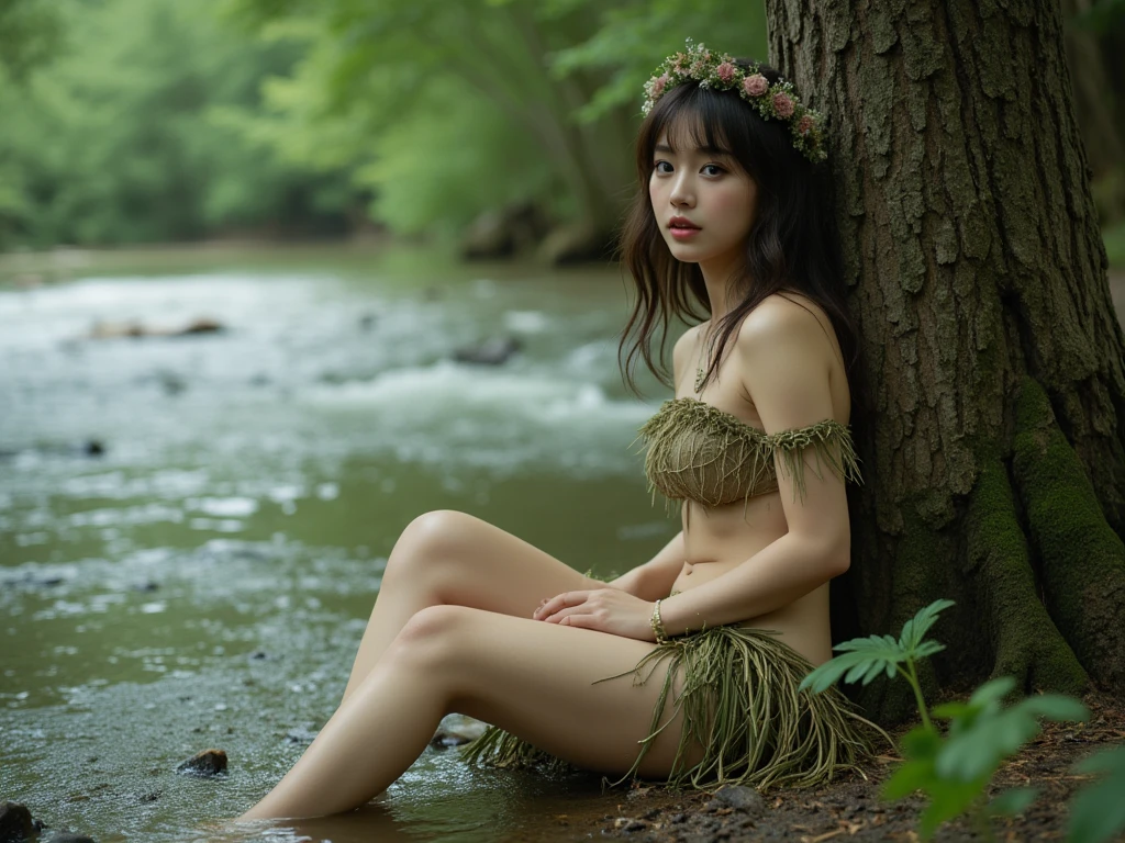 Russian Girl 15 Years Old - Wood Elf Druid in the Forest (RPG), dressed as a druid, Fantasy,TOLKIEN,8K ,真实感, Photo , hight resolution, real looking skin, The girl has a slender body, No cosmetics, A big white wolf stands in the distance,, to the girl : elf-ears , Sophisticated appearance, thin and thin arms and legs, skinny slim body, pale skin with fair skin, girl dressed as a druid ,elf,In clothes, fentezi, mystical forest,Breasts are protruding、fullnude、nakedness、Pubic hair is also showing