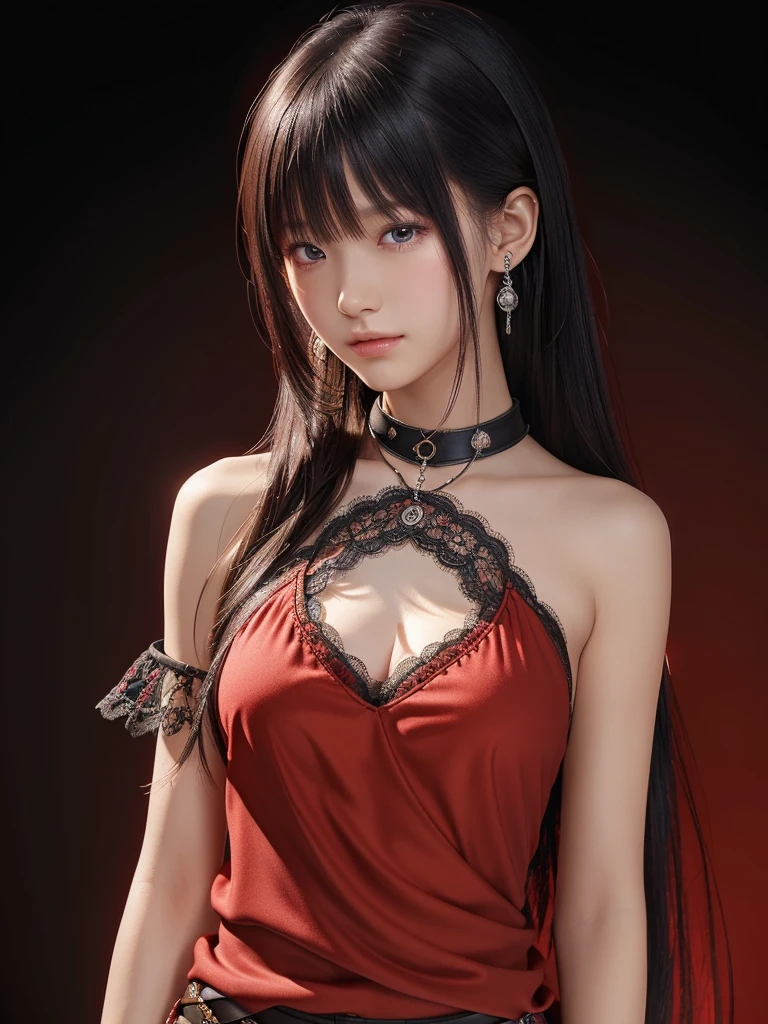 ((Best Quality)),(  super high resolution ),( very detailed),( detailed explanation),(( best CG )),(a masterpiece), super detailed art、See-Through 2.0、Outside the shoulder、 clevis、 red background 、