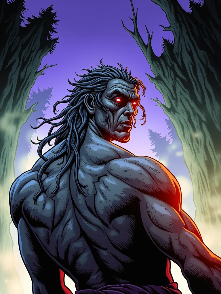 Masterpiece, best quality, very detailed, A dark, sinister lion’s lair nestled deep in the forest. The lair is a rocky, shadowy den, surrounded by towering trees with twisted, gnarled branches on either side. The forest floor is littered with dried leaves and bones, creating an eerie atmosphere. Evil lions with menacing eyes patrol the territory, their muscular forms moving stealthily through the dim light that barely penetrates the dense canopy above. No humans or human buildings are present, only the ominous natural elements and the foreboding presence of the lions.