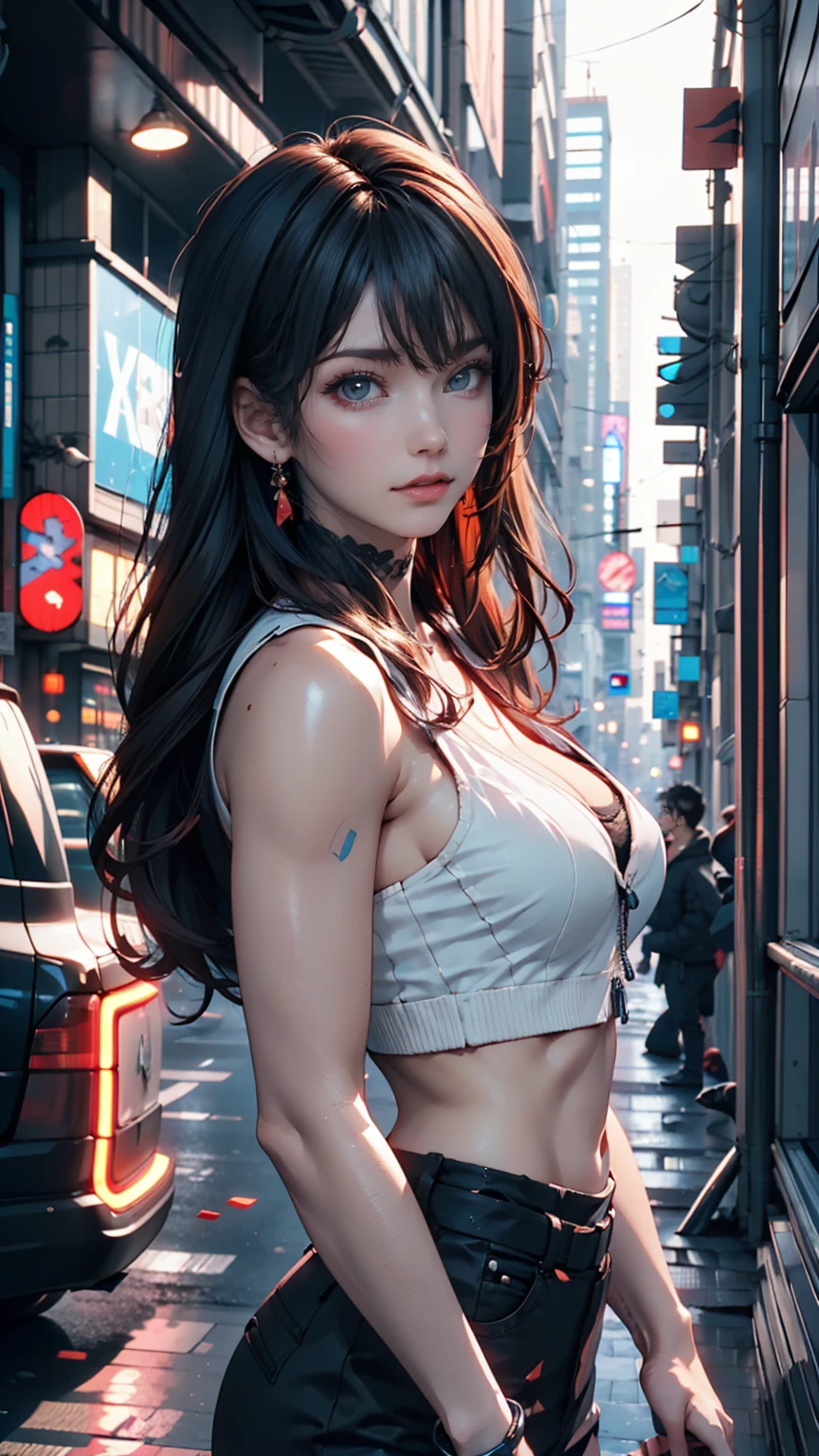 girl sporty,((attractive girl)),
(large breasts:1.4),saggy breasts,(((black hair:1.4,hi-top fade Haircut:1.5,hi-top fade:1.5,ponytail hairstyle with dreadlocks:1.5))),((heterochromia:1.5, (orange_eye and yellow_eye))),intricate eyes,beautiful detailed eyes,symmetrical eyes,((fat))(((lustrous skin:1.5,bright skin: 1.5,skin tanned,shiny skin,very shiny skin,shiny body,plastic glitter skin,exaggerated shiny skin,illuminated skin, wet legs))),(spider lower abdomen,narrow waist,wide hip,athletic body,inflated legs,detailed body,(detailed face)),
cute,slutty,seductive,erotic,(((nsfw))),
((tight sports bra, tight sports panties, (orange and black clothes))),(((underboob))),((wet clothes,intricate outfit,intricate clothes)),
(dynamic pose:1.0),coquette,look of security, determined,(centered,scale to fit dimensions,Rule of thirds),
cyberpunk city by the ocean at night, with bright neon signs and dark stormy clouds and puddles, scenery:1.25,nighttime, starry night, cosmos,Very dark night that makes the neon lights stand out, very bright neon lights,
artistic photography,(photography taken by sldr),highres, sharp focus,(ultra detailed, extremely detailed), (photorealistic artwork:1.37),(extremely detailed CG unity 8k wallpaper),((synthwave background theme)),(((vibrant colors))),intricate,(intricate background),(masterpiece),(best quality),perfect rendered face,perfect face details,realistic face,photo realistic,analog style,((intricate detail)),(((realism))),