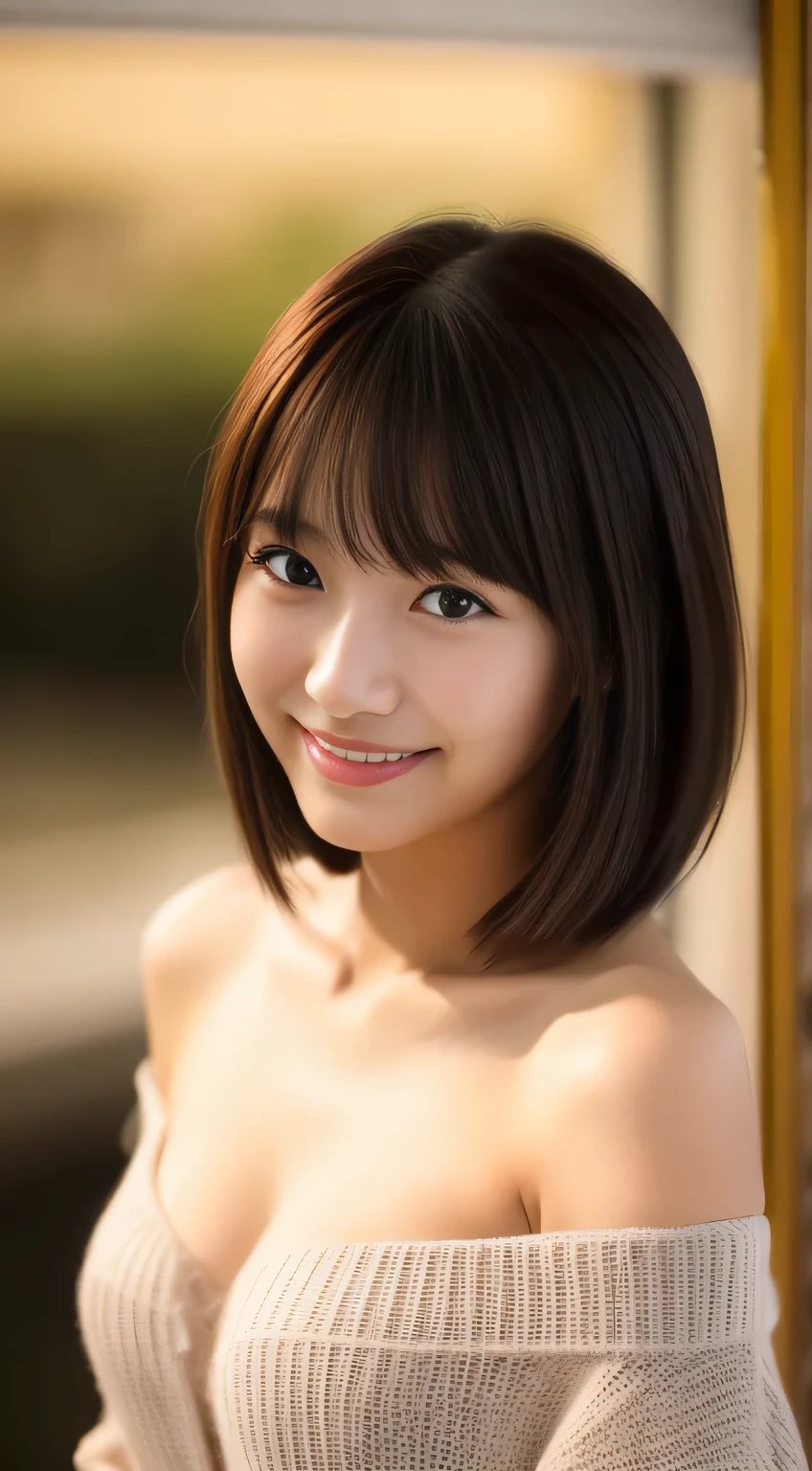 masterpiece,best quality,(Japanese ),((Beautiful girl)),cleavage,indoor,(perfect body beauty:1.2),(shy smile),beautiful teeth,