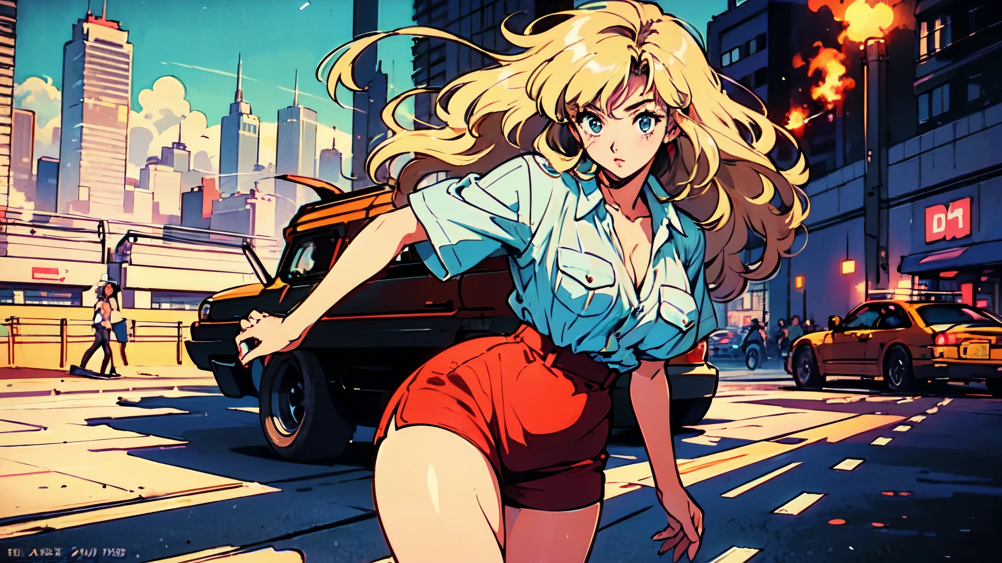 (80's, Retro, City Pop Poster:1.5), (Album cover), (masterpiece, Highest quality), (anime, figure), 
Best Photo Poses, Dynamic Angle, Cowboy Shot, blonde Russian girl, 19 years old, Large Breasts, Wide Hips, Perky ass, Round ass,
girl, alone, smile, A perfect eye for detail, Delicate face, blue eyes,
High Fashion, wearing headphone, looking at viewers