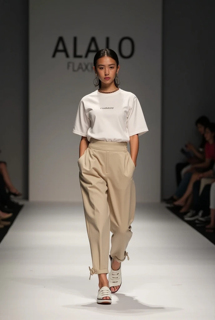 best qualtiy, jewelry，Full body like，Summer clothes，Fashion show，Barefoot，Refined face，pretty  face，1 25-year-old Asian female，slimfigure，Larger bust
