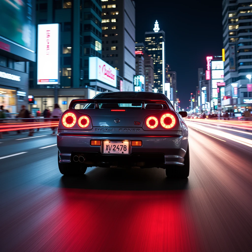 Nissan Skyline , Running through the city at night, Tail lamp afterimage, 