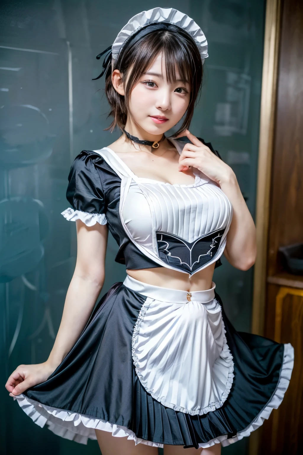 ((SFW: 1.4)), ((SFW, Super Short Hair, side lock hair, One girl)), smile、smile、Smiling with teeth showing、Full Body Shot、Thighs、Run、Cityscape Ultra High Resolution, (Realistic: 1.4), RAW Photos, Highest quality, (PhotoRealistic Stick), concentrated, Soft Light, ((18-year-old)), ((Japanese)), (( (Young Face))), (surface), (Depth of written boundary), masterpiece, (Realistic), Highly detailed wearing (( Maid outfit with frills and ribbons)), bangs, ((1 Girl)),(bust:1.5)
