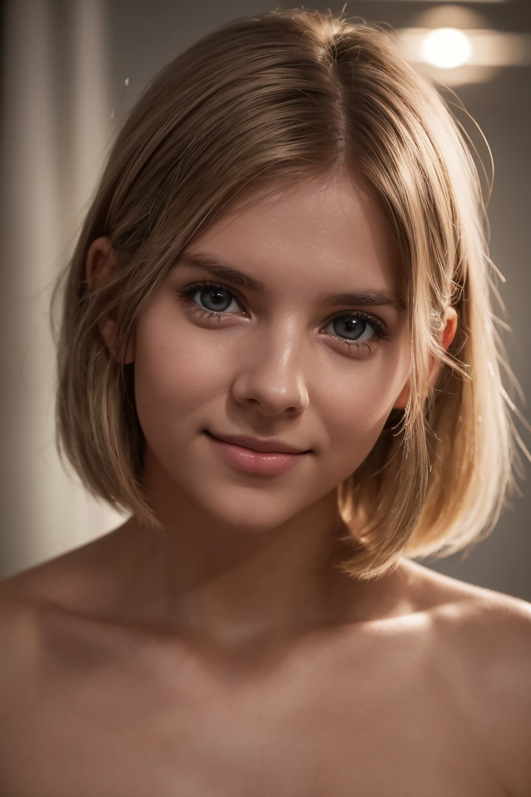 1girl, Agnes Aurora Aksnes, sly grin. (((facing the camera, looking at the camera, looking at the viewer))). Masterpiece, photorealistic, raw photography, soft lighting, top quality, best quality, upper body, toned. Indoors, even illumination, realistic, realistic skin.