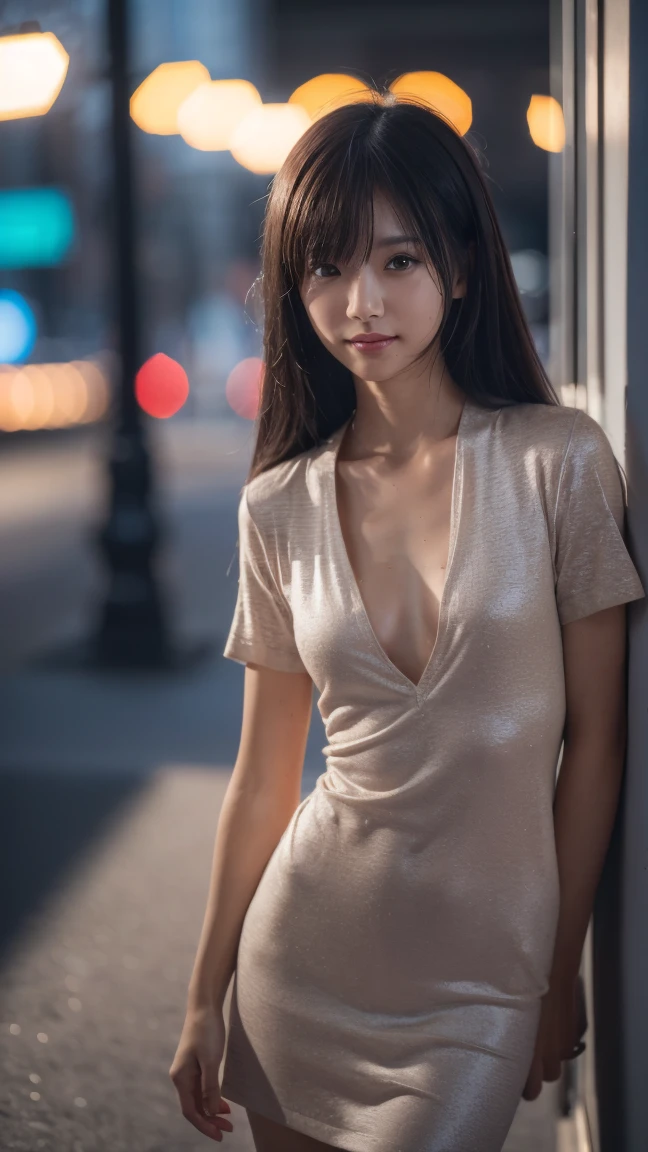 1girl,  south korean, wearing nothing, bottomless, ponytail, platinum blonde hair, bangs, drill hair, shy looks, cute face, golden eyes with glasses, (freya jkt48 likeness:1.4), sensual pose, (walking on street in the night:1.3), (hand on breast:1.3), (small and sagging breast:1.3), bare breast and body, exquisite details, captivating beauty, confidence, elegance and charm, all eyes on her, desirable, irresistible temptation, sultry mood, enticing allure, sizzling sensuality, enticing curves, feminine grace, teasingly erotic, captivating slim body, naughty innocence, forbidden desire, unrestrained passion, creamy complexion, inviting gaze, bewitching smile, curvaceous silhouette, perfect hand, playful imagination, intimate moment,
masterpiece, best quality, intricate detail, realistic, photorealistic, 4k, high contrast, real life, 