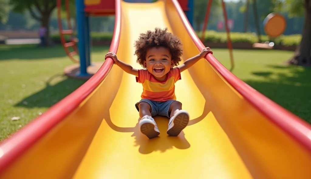 Baby playing on the playground on a sunny day