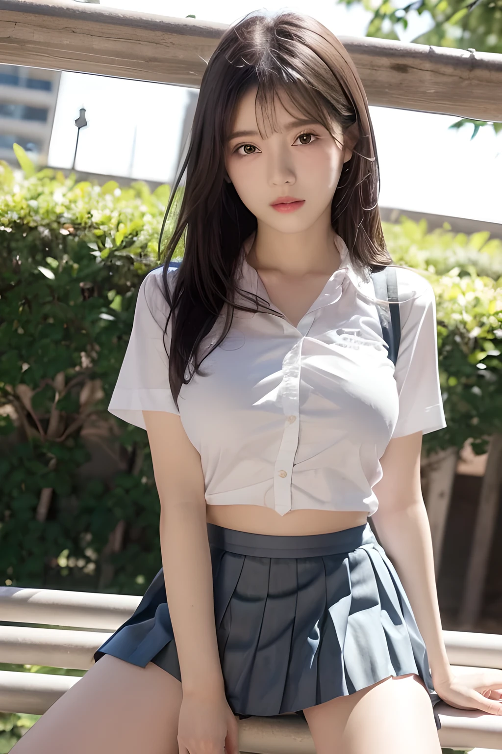 Highest quality、Ultra-high resolution、(Realistic)、18-year-old girl、((((Taking off school uniform))))、((((I can see your nipples)))),Hyper Detail、Super Realistic、(Realistic)、More about beautiful skin、(masterpiece:1.0)、(Highest quality)、(Ultra-high resolution)、8K resolution、Canon EOS R5、135mm、Absurd、Very detailed、Sharp focus、Fine skin、(((Chirarizum、Small breasts)))