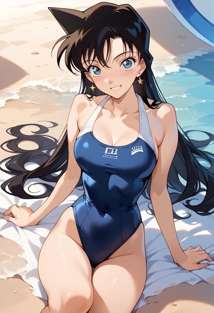 ((masterpiece, high resolution on down,Best Quality,8k))( Detective Conan ,Dylan)(16-year-old girl, Black Hair ,Long Hair, slender figure) sexy swimsuit,Nearly naked,smile, is embarrassing,