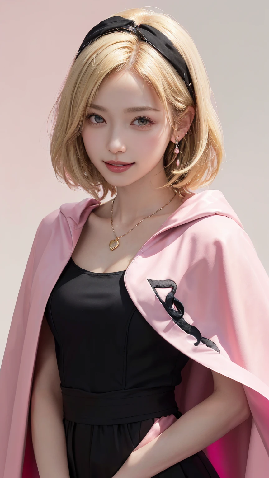 masterpiece, Super detailed, 8K Portrait, RAW Photos, Portrait Photography, Highly detailed face, Beautiful and meticulous eyes, ((Fantasy)), Young and pretty, Dynamic pose, Kind Face, smile, (((blonde very short hair, bangs))), ((priest)), Wooden Necklace, Clergy's hat, (((Long Cape))) Fluttering in the wind, (((dark dull blue oversized priest tunic))), (((Long skirt)), (((Low boots))), ((Have a long wooden cane)), Large shoulder bag, Midday Sun, Ultra-realistic, Body Model, Big Breasts, Beautiful breasts, Long legs, In the crowd, Ambient Lighting, Shadow Details , Camera focus on face, Strong winds, Light fog