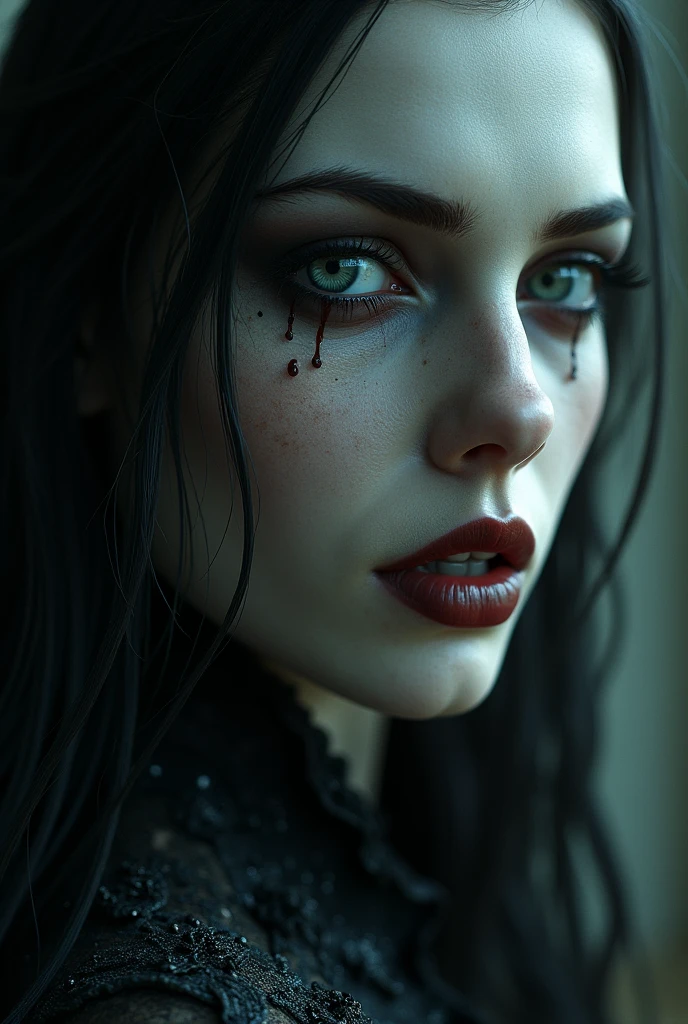 tim burton beautiul bampire woman with big red lips

