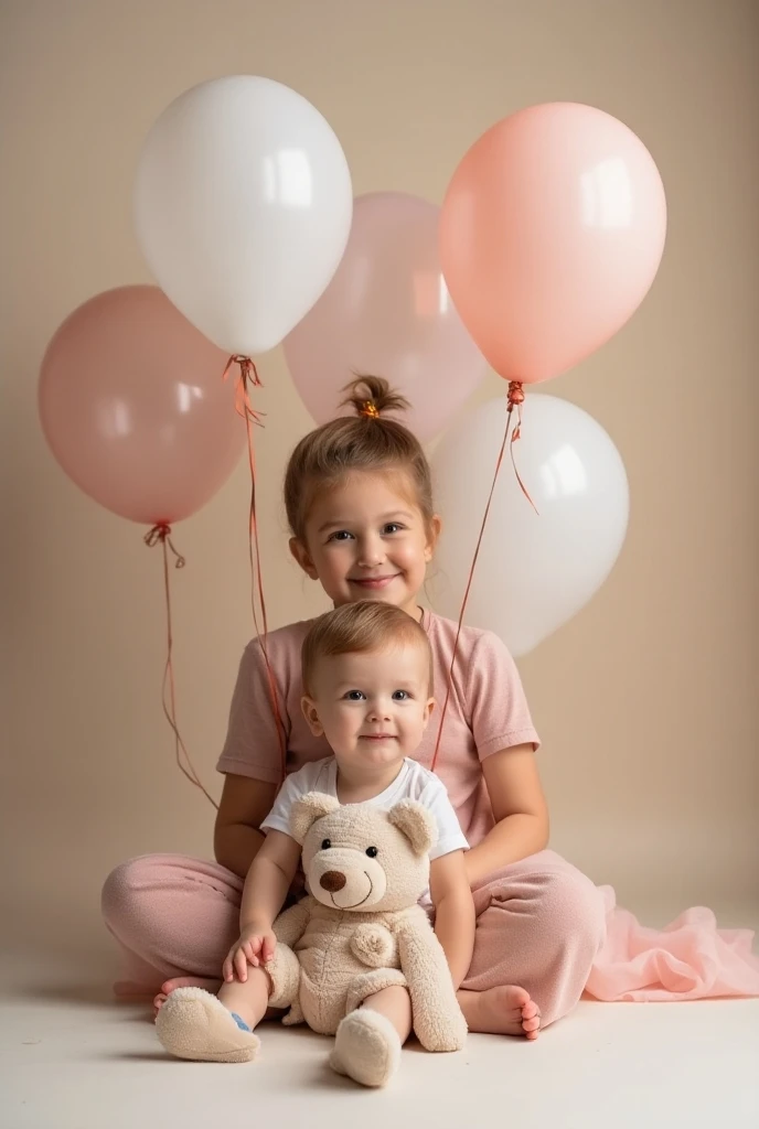 Toddler sitting on pink mat with balloons, a  photo of a, made on Nikon D750, a  photo of a, made on Nikon D 7 5 0, maternal photography 4 k, Toy in her lap, portrait shot, happy birthday, sweet and innocent, Sweet, cute photo, edited, 1840580735, adorable