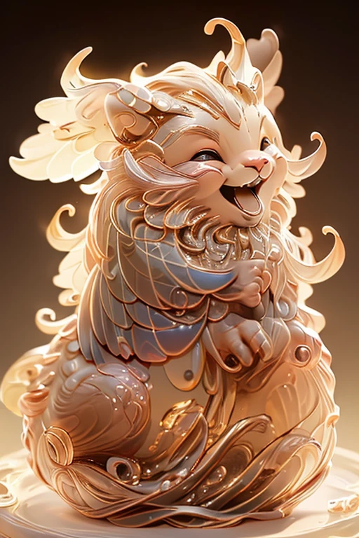 in the shape of a cat,Bling background,Dreamy colors,Transparent statue,florals,Big eyes,red colour,Open-mouthed,laughingly,tmasterpiece,(best qualtiy:1.3), full bodyesbian,Ling_Long