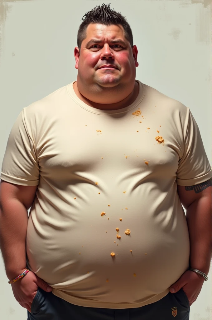 Fat man in small shirt With
Huge beer belly