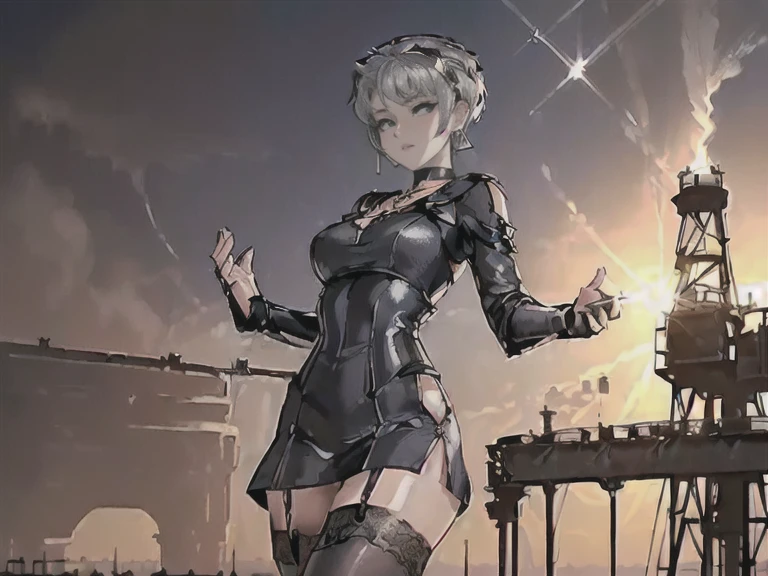create an art of the 2B character from the game Nier: Automata, without a mask on your face and avoid using it while staying 