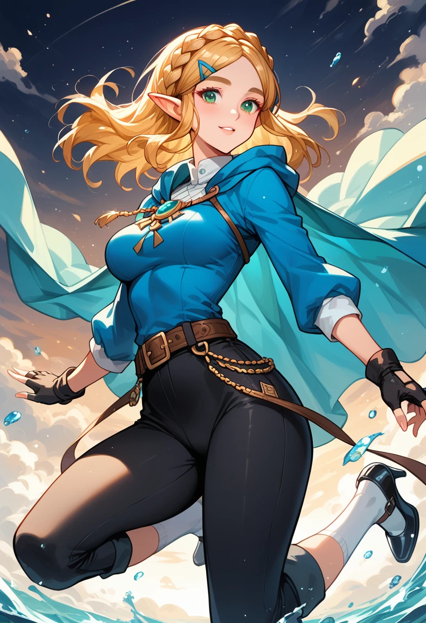 1 girl, spellthieflux hood, capelet, blue shirt, belt, bracelet, glowing, brown pants, irl, (cocoon:1.2), bound, restrained, silk, slime \(substance\), spider web, torn damaged, breast esposted