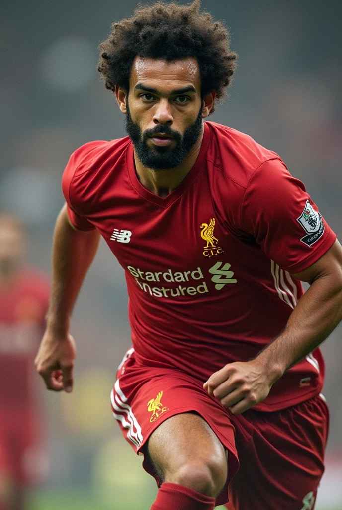 Mohammed salah a footballer standing in anfield stadium