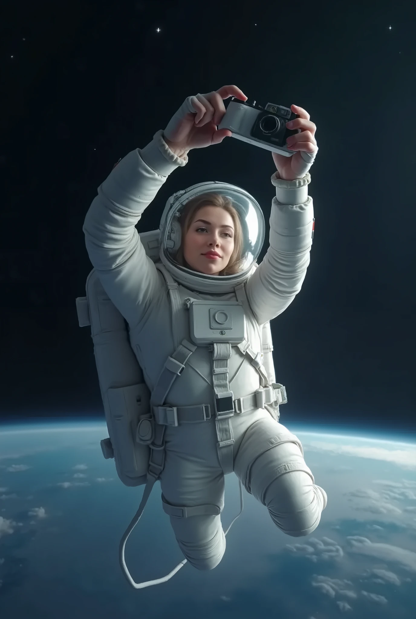 detailed photo portrait of ((rosapike)), beautiful woman, face, detailed eyes, hair, 1girl, (photographic:1.3), (RAW photo:1.3), (ultra wide lens:1.3), (far shot:1.3), (an astronaut taking selfie floating on space:1.4), soldier, spacesuit, holding an axe, fighting, war, battle, (helmet on:1.3), (infinite space behind her:1.3), (no gravity:1.1), soft lighting, film grain, Fujifilm XT3, dslr, masterpiece, best quality, realistic, high-quality, realistic works, ultra-high details, 8k uhd, real skin materials, <lyco:add_detail:.5>, astra militarum, imperial guard, wh40k, <lyco:whsororitas_v4:.3>, <lyco:ww1ger_v0.1:.5>, grey and green spacesuit, armor, detailed eyes, sharp focus, <lyco:Saint Celestine MK1 by CARAXES:.3> saint celestine, toned abs, fit body, detailed skin texture, <lora:warhammer 40k imperial guardsman:.3> <lora:WH40KSisters_V2rank8:.3> <lora:warhammer 40k commissar:.3>