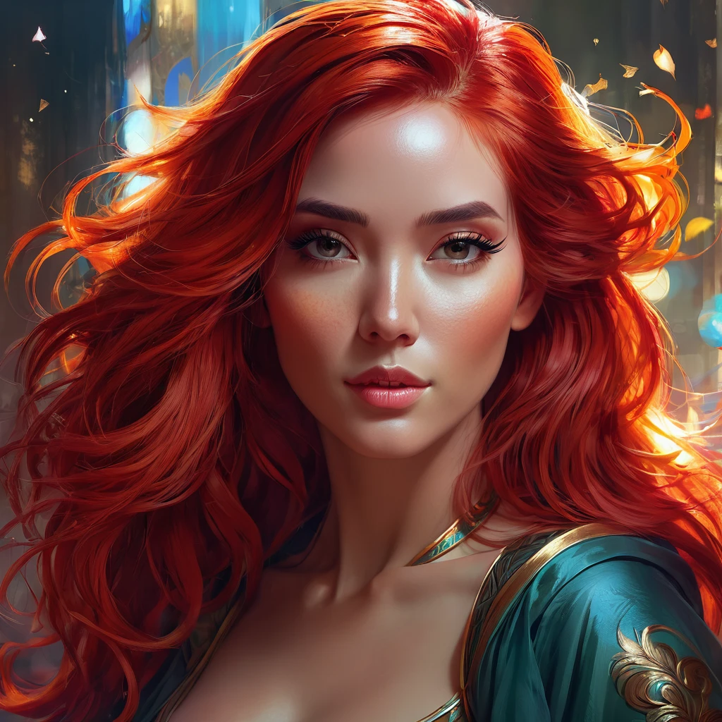 (masterpiece, best quality:1.2), woman, red hair, fantasy art portrait, character painting, digital artwork, inspired by Ross Tran, Guweiz, 8k