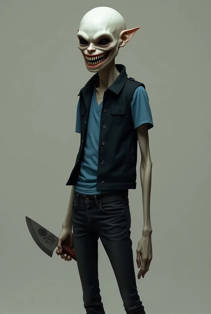 a strong man with defined physique, horror mask, macabre shirtless smile, holding a knife, standing in doorway of room at night, horror movie style illustration, dark moody lighting, dramatic shadows, highly detailed, cinematic, hyper realistic, chiaroscuro lighting, dark subdued colors