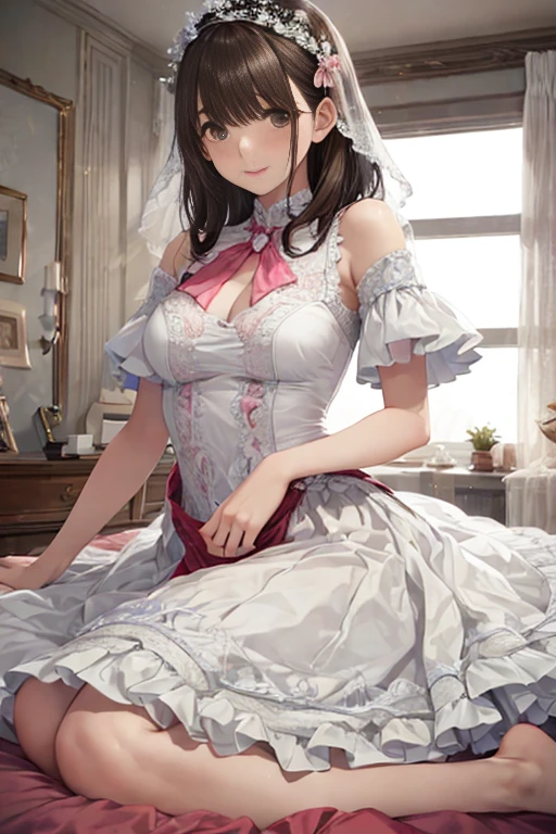 A girl,Long hair, Bangs, Red Hair, Hair between the eyes, s eyes:(1.5), (中的breast:1.2),
rest 锁骨, Wedding dress,veil,wedding,Red Dress,Flowers,The skirt is broken,Black socks,Black knee socks,Black gloves,Long boots,Cleavage,breast,,
Looking at the audience, whole body,
indoors, church,permanent,permanent,Smile,With one eye closed,
rest (masterpiece:1.2), best quality, high resolution, 8k wallpaper, (illustration:0.8), (美丽细致s eyes:1.6), Extremely detailed face, Perfect lighting, Extremely detailed CG, (Perfect hands, Perfect anatomical structure),