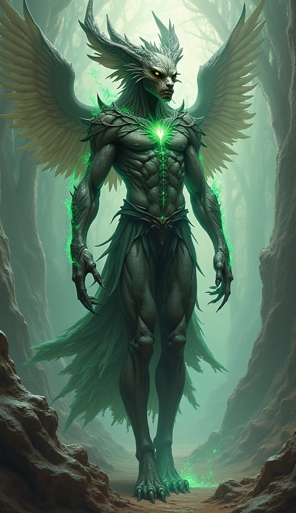 masterpiece, best quality, ultra high res, beatiful, stunning, elegant, incredible details, detailed, aura, flying feathers, (dark green theme:1.1), glowing green eyes, cinematic lighting, ultra-high quality, 8k, full body, man, long flowing black hair, handsome, pale white skin, Black long skirt, (no shirt, abs:1.1), green details, (Dark magical energy enveloping arms:1.4), looking at viewer, posing, charging a green energy with hands, cifer ulquiorra, big claws, (full face black mask with green runes:1.2), (hundreds of black wings:1.3), (angelical black halo:1.25), (big black demonic tail:1.2), desert background, solo, crazy looking, menacing, (anime style:1.5)