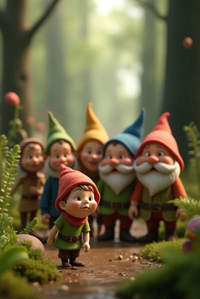 Close-up shot of a small group of Hobbits near the shore.