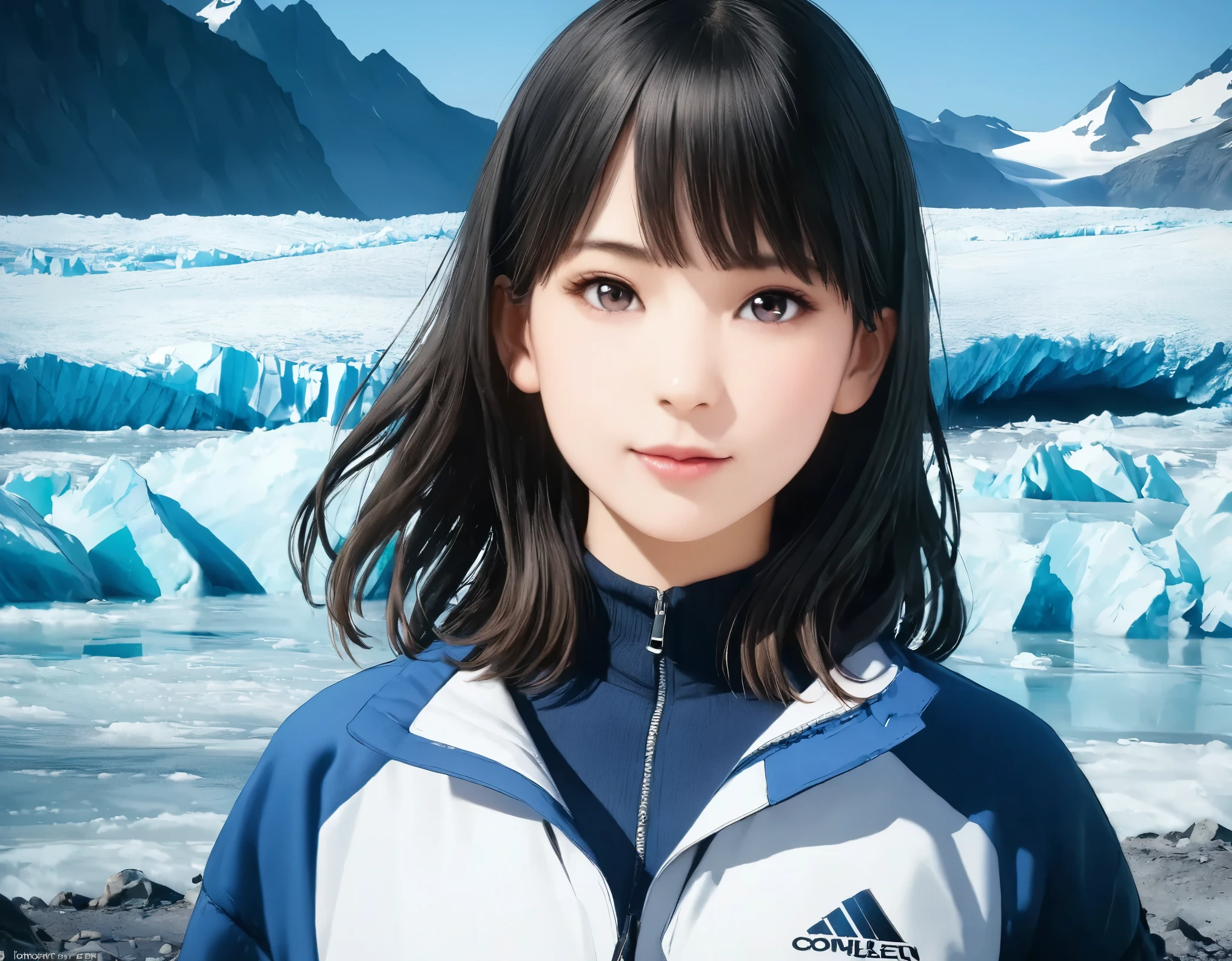 (best quality, 8k, high resolution:1.2), 1girl, glacier, upper body