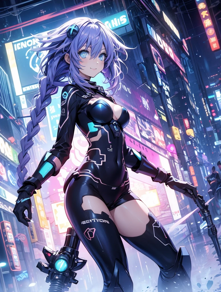 Masterpiece picture quality，Rainbow，Urban girl，ssmile，number art，style of anime，Retro anime girl，Punk girl，in an anime style，dual horsetail，Trendy，neonlight，depth of fields, perfil lateral delantero, ropa urbana sentada en una moto futurista