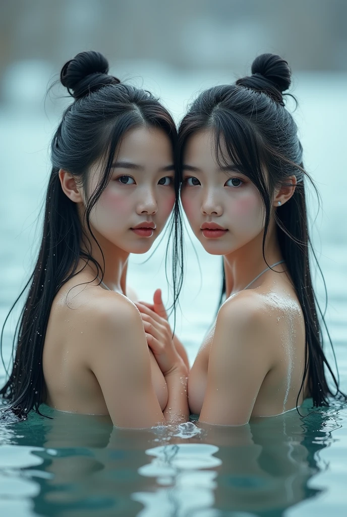 ((全naked:1.4)), (RAW Photos, 最high quality), (Realistic, Photorealistic:1.2),high quality, Two Girls,Delicate face,hug,naked, In the water
