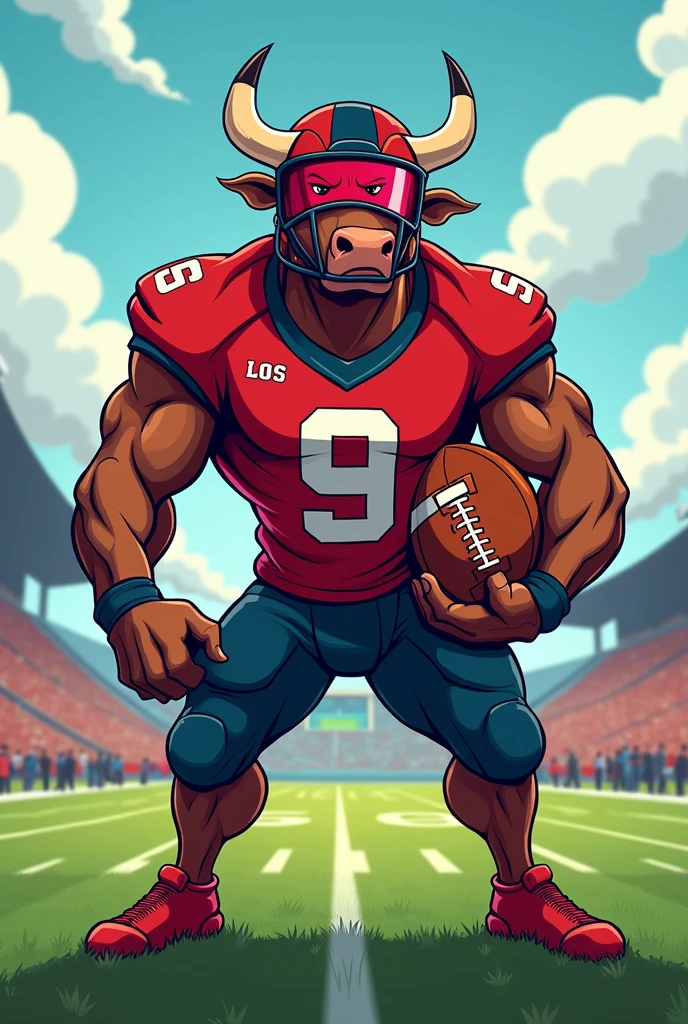 A ram with a football in hand and football helmet cartoon and buff