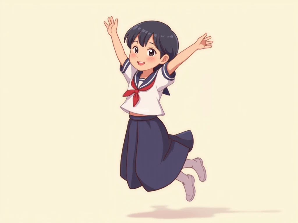  Japanese、cute、woman、 Short Hair、Smile、 sailor suit、 tank top 、 long skirt、Jump